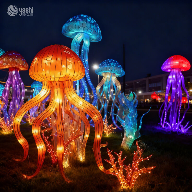 Custom Jellyfish Lantern Set, Colorful Ocean Theme Jellyfish LED Light Sculpture for Outdoor Light Show