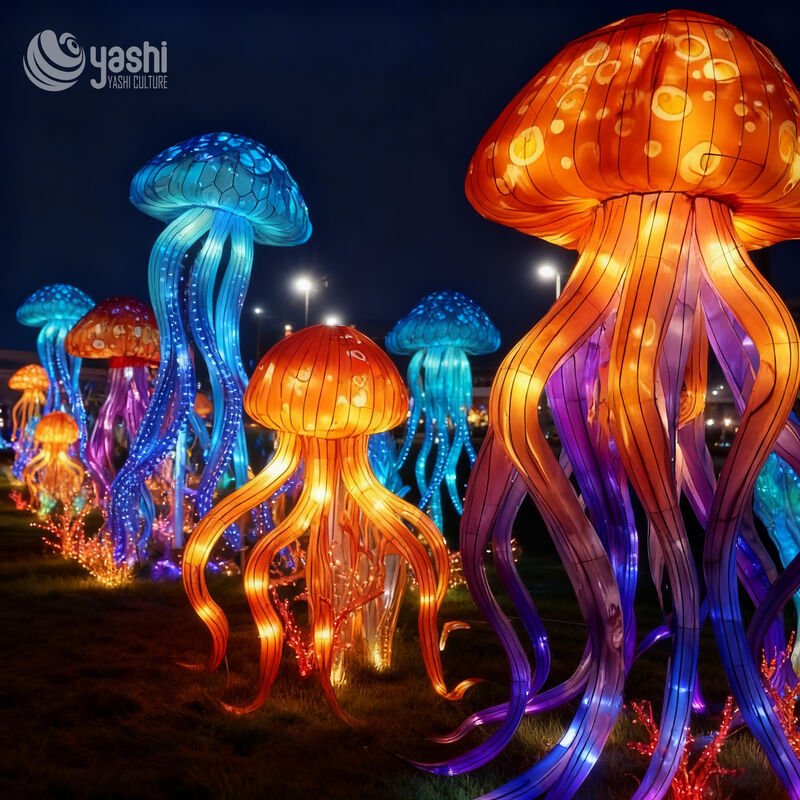 Custom Jellyfish Lantern Set, Colorful Ocean Theme Jellyfish LED Light Sculpture for Outdoor Light Show