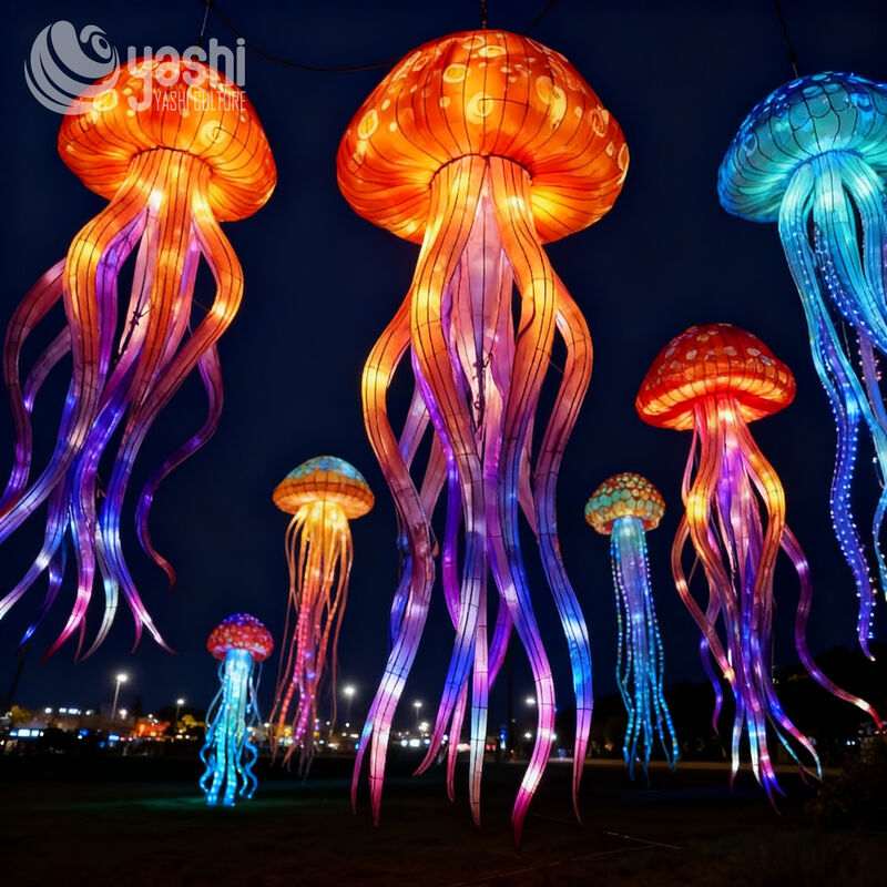 Custom Jellyfish Lantern Set, Colorful Ocean Theme Jellyfish LED Light Sculpture for Outdoor Light Show