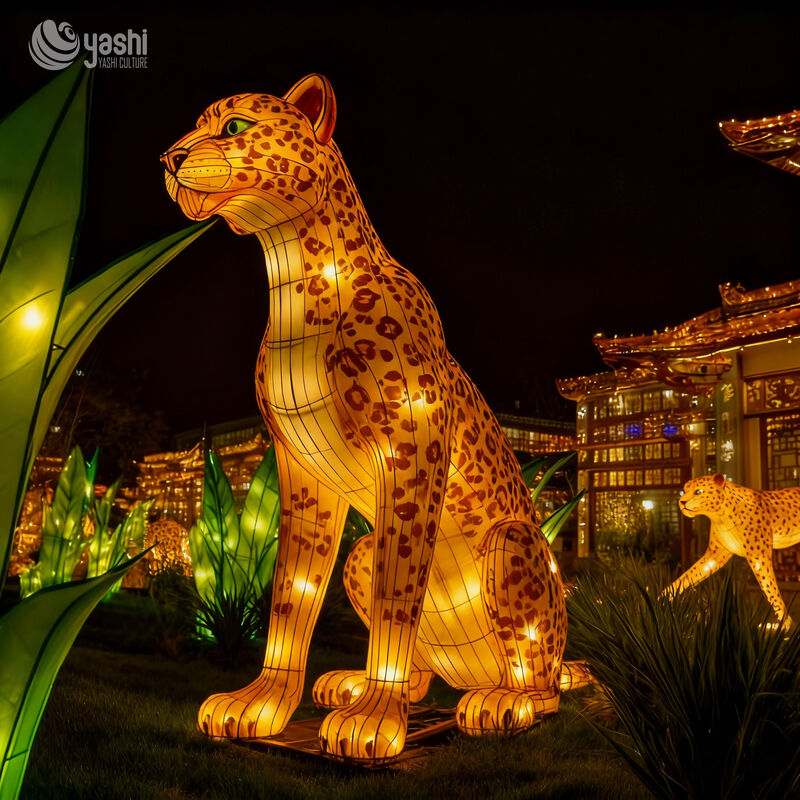 Custom Realistic Leopard Zigong Lantern, Large LED Wild‑Animal Light Sculpture for Outdoor Theme Park Night Show