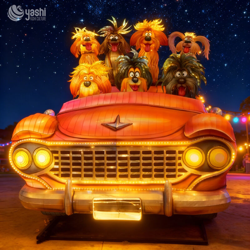 Zigong Lantern Manufacturer Cartoon Animal Lantern: Starry Night Fluffy Dog Vintage Pet Lantern