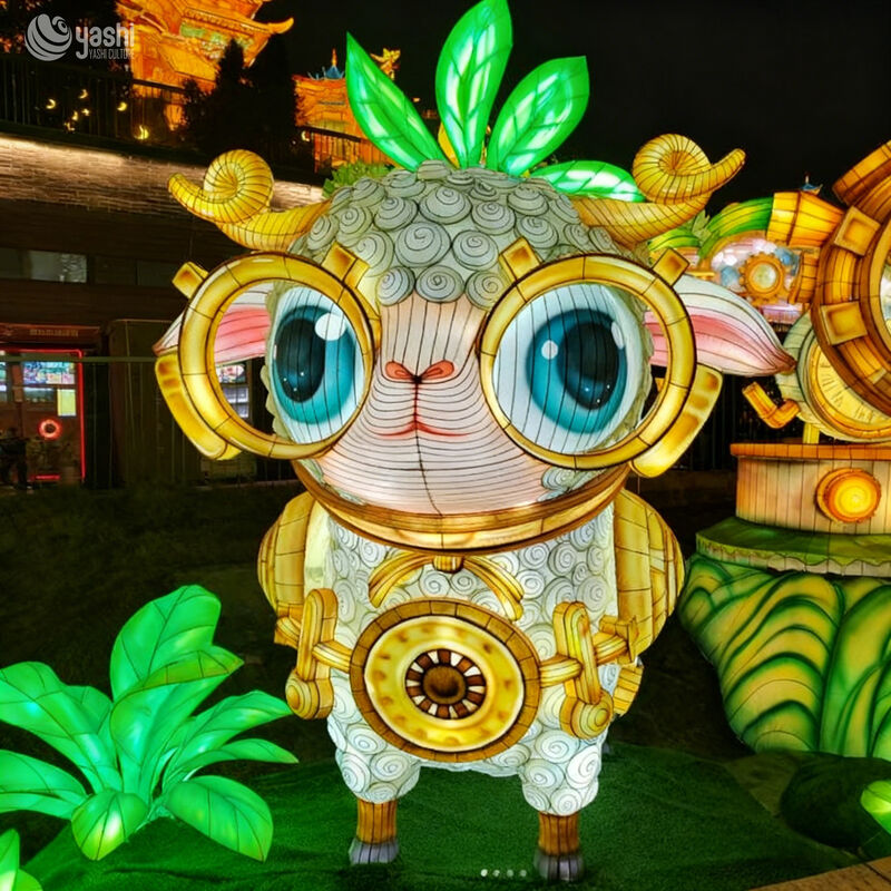 Custom Cute Cartoon Sheep Lantern, Steampunk Style Animal LED Light Sculpture for Theme Park & Spring Festival Light Show