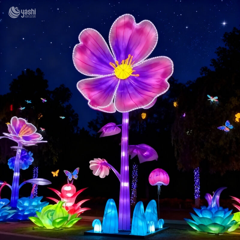 Zigong Factory LED Purple Flower Lanterns for Outdoor Festival Decorations