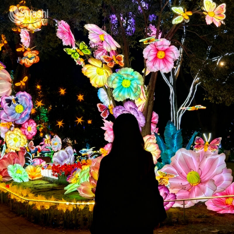 Custom Flower & Butterfly LED Lantern Group, Colorful Floral Light Sculpture for Garden & Park Light Festival