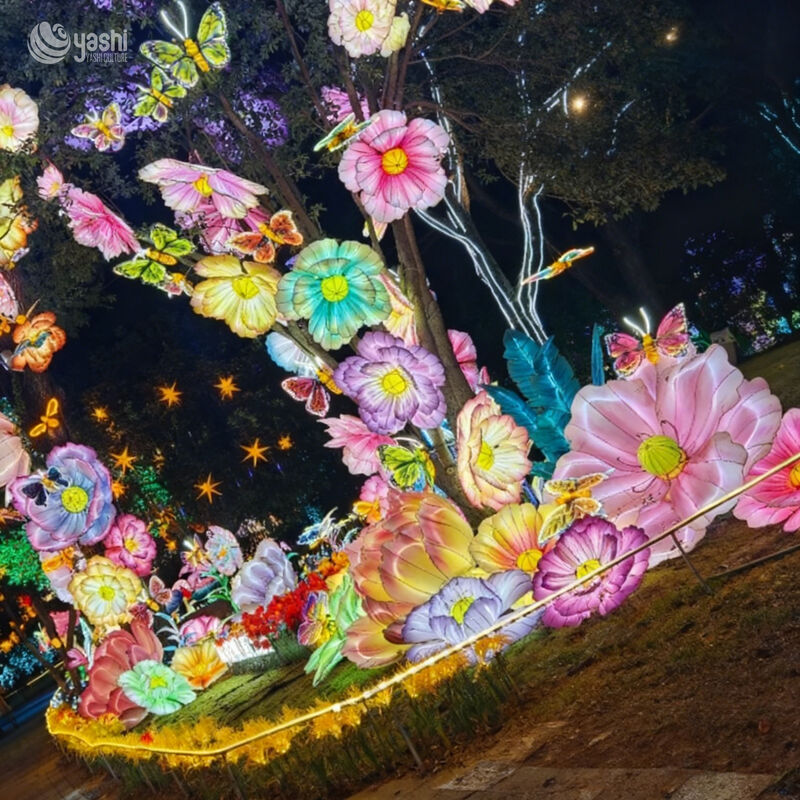 Custom Flower & Butterfly LED Lantern Group, Colorful Floral Light Sculpture for Garden & Park Light Festival