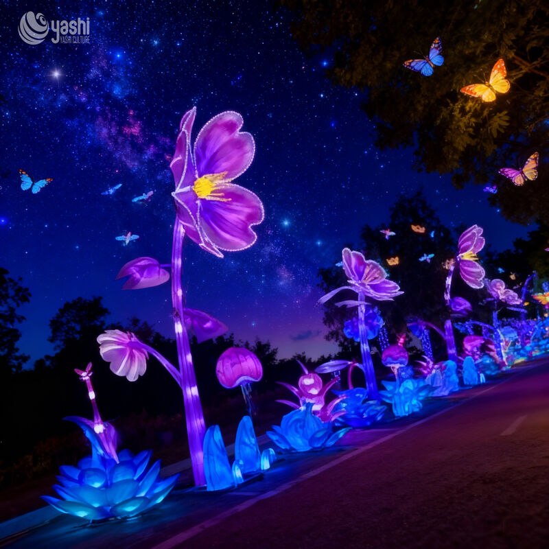 Zigong Factory LED Purple Flower Lanterns for Outdoor Festival Decorations