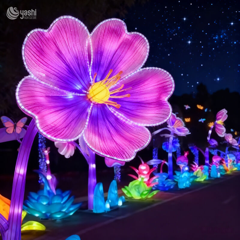 Zigong Factory LED Purple Flower Lanterns for Outdoor Festival Decorations