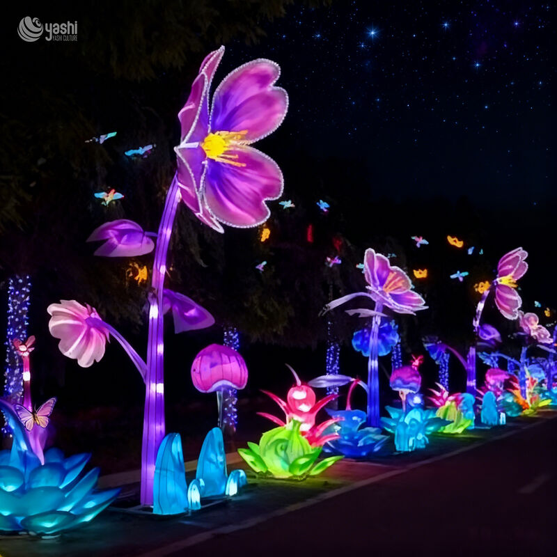 Zigong Factory LED Purple Flower Lanterns for Outdoor Festival Decorations