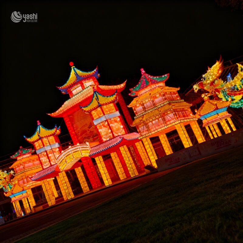 Custom Chinese Ancient Pavilion Building Zigong Lantern, Traditional Ancient Palace LED Light Sculpture, Waterproof Outdoor Festival Light Installation