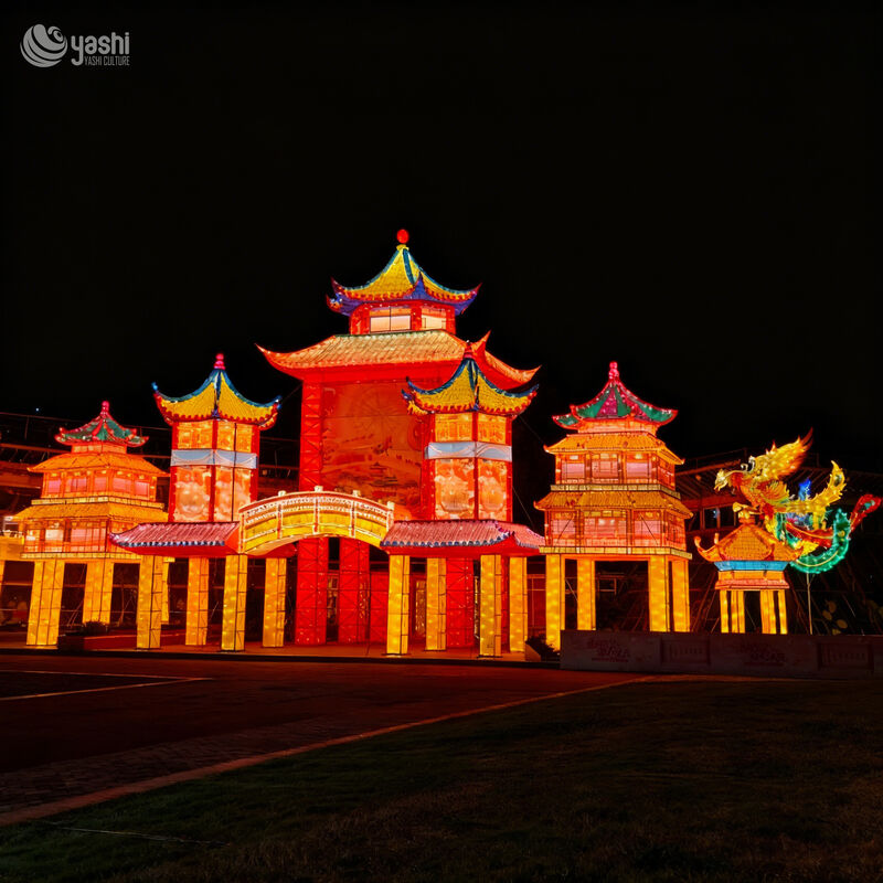 Custom Chinese Ancient Pavilion Building Zigong Lantern, Traditional Ancient Palace LED Light Sculpture, Waterproof Outdoor Festival Light Installation