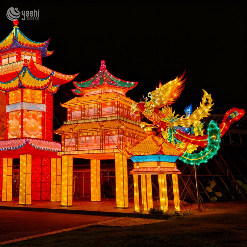 Custom Chinese Ancient Pavilion Building Zigong Lantern, Traditional Ancient Palace LED Light Sculpture, Waterproof Outdoor Festival Light Installation