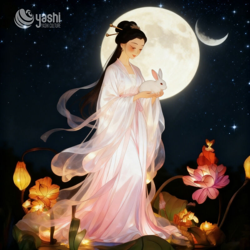 Chinese Style Chang'e and Jade Rabbit Lanterns - Traditional Festival Decoration