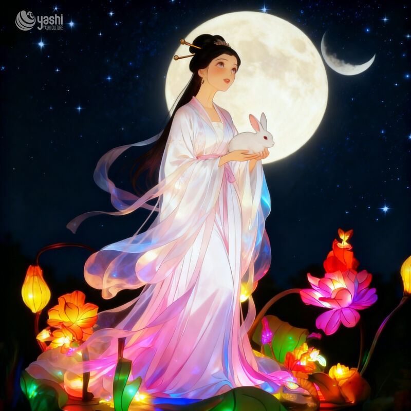 Chinese Style Chang'e and Jade Rabbit Lanterns - Traditional Festival Decoration