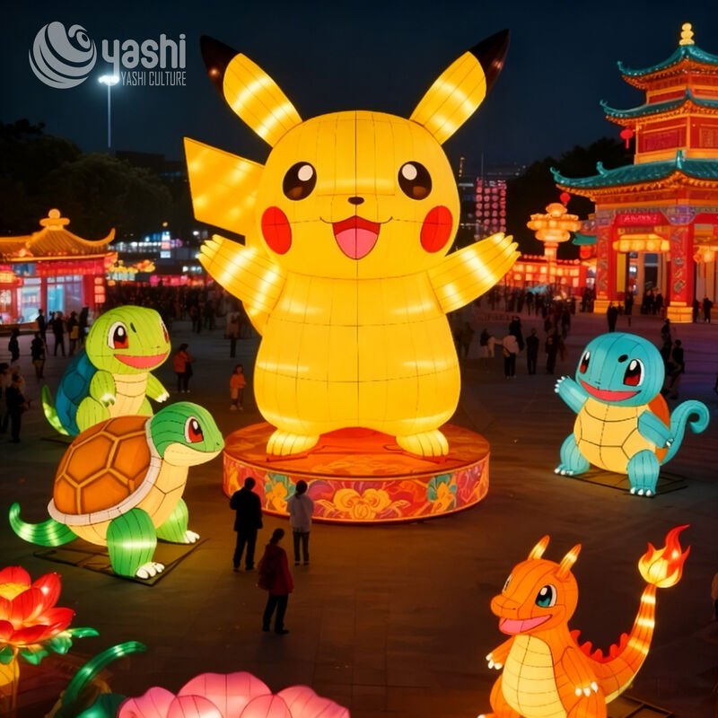 Custom Cartoon Character Animal Zigong Lantern Set, Cute Anime Creature LED Light Sculpture, Waterproof Outdoor Light Festival Decoration