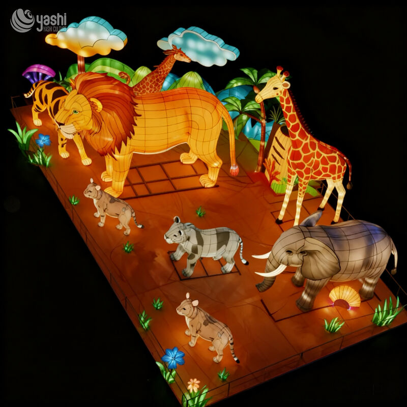 Custom Safari Animal Lantern Set | Zoo Wildlife LED Light Sculpture Group for Jungle‑Theme Outdoor Light Exhibition