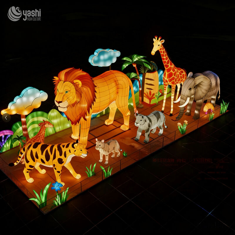 Custom Safari Animal Lantern Set | Zoo Wildlife LED Light Sculpture Group for Jungle‑Theme Outdoor Light Exhibition