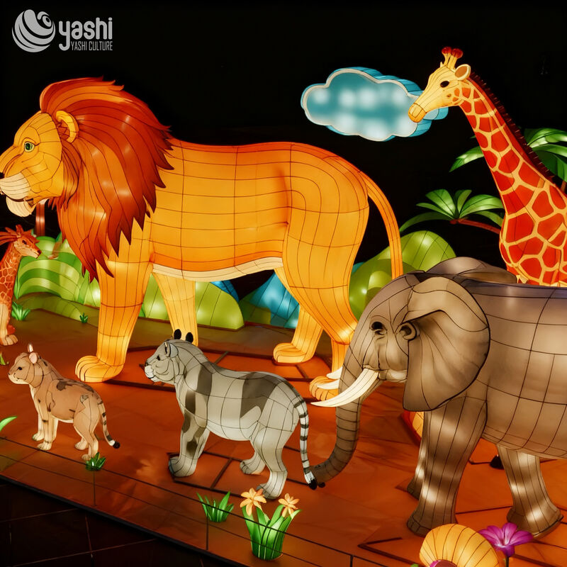Custom Safari Animal Lantern Set | Zoo Wildlife LED Light Sculpture Group for Jungle‑Theme Outdoor Light Exhibition