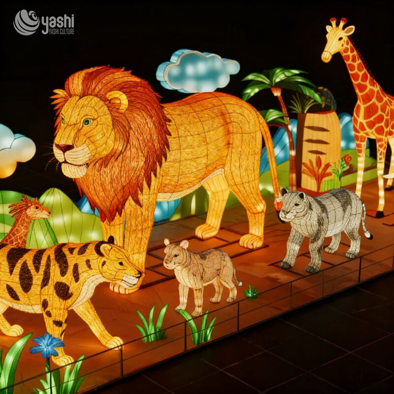 Custom Safari Animal Lantern Set | Zoo Wildlife LED Light Sculpture Group for Jungle‑Theme Outdoor Light Exhibition