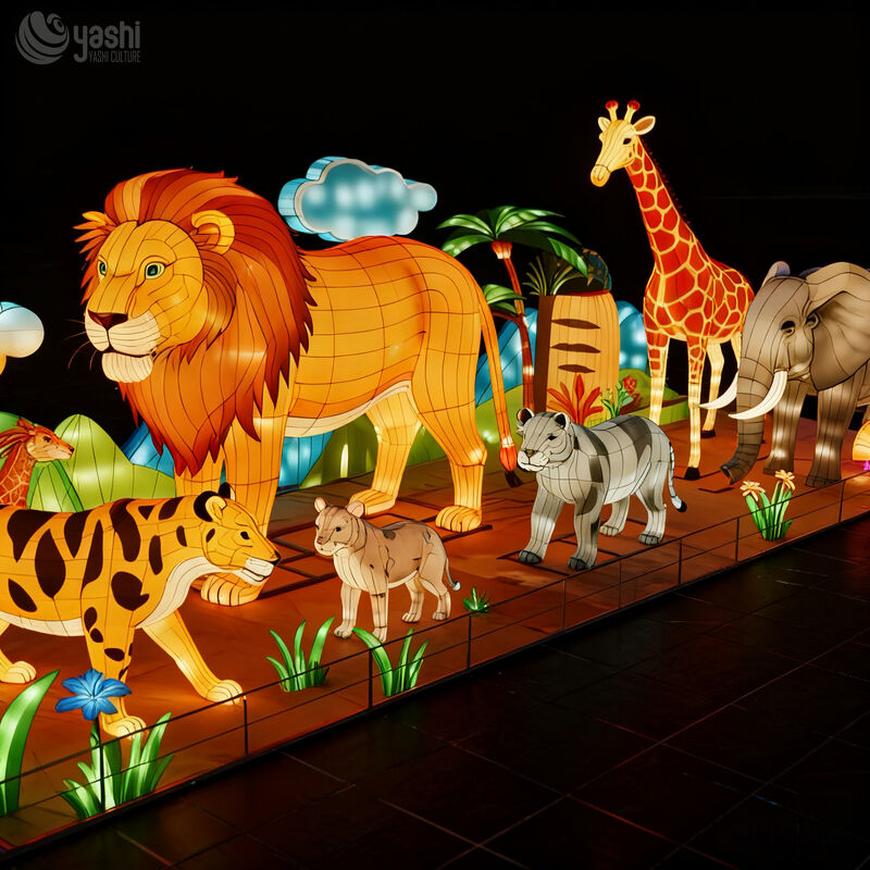 Custom Safari Animal Lantern Set | Zoo Wildlife LED Light Sculpture Group for Jungle‑Theme Outdoor Light Exhibition