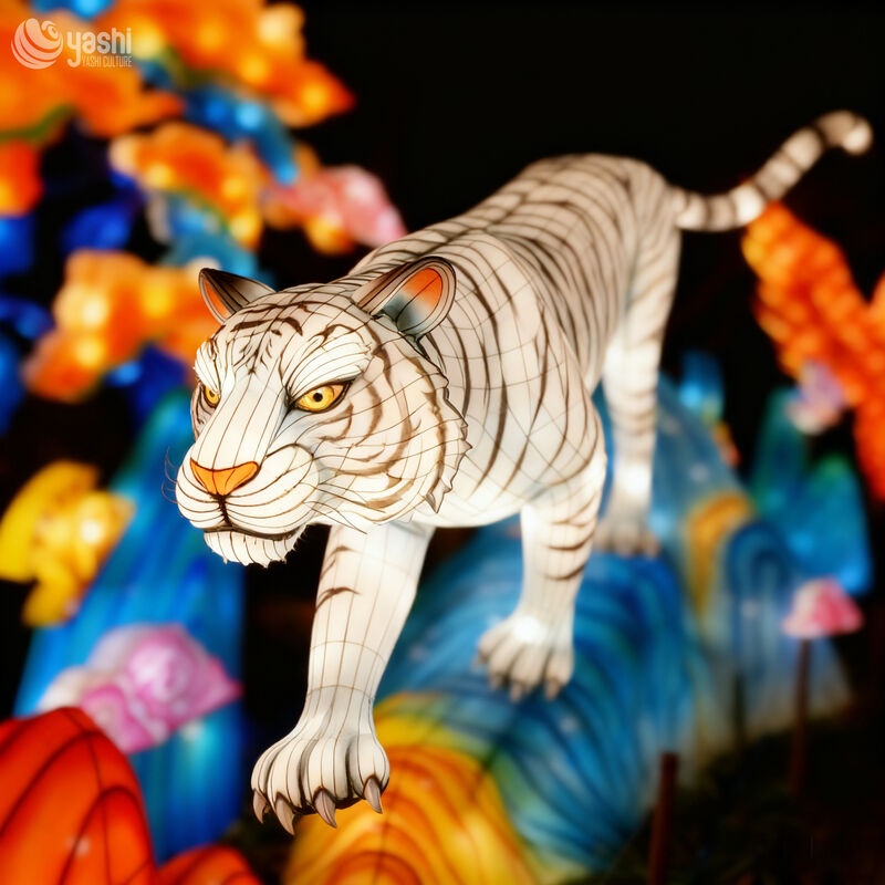 Custom White Tiger Lantern | Realistic LED White Tiger Animal Light Sculpture for Zodiac Wildlife Theme Light Exhibition
