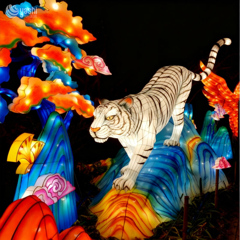 Custom White Tiger Lantern | Realistic LED White Tiger Animal Light Sculpture for Zodiac Wildlife Theme Light Exhibition