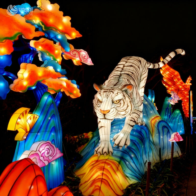 Custom White Tiger Lantern | Realistic LED White Tiger Animal Light Sculpture for Zodiac Wildlife Theme Light Exhibition