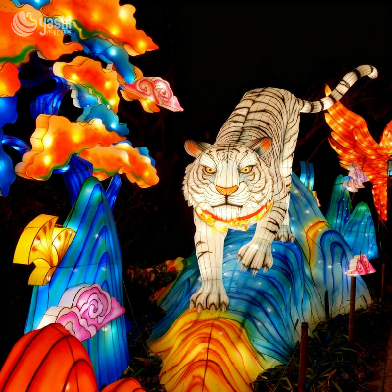 Custom White Tiger Lantern | Realistic LED White Tiger Animal Light Sculpture for Zodiac Wildlife Theme Light Exhibition