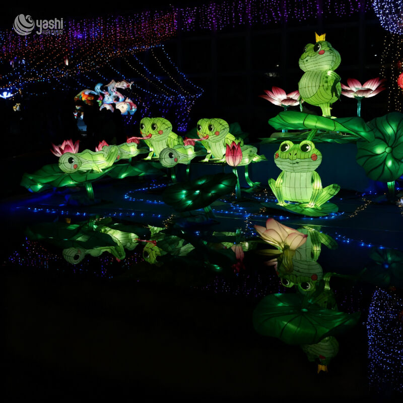 Custom Frog Lantern Set | Cartoon Frog & Lotus Leaf Flower Light Sculpture for Pond‑Theme Outdoor Light Exhibition