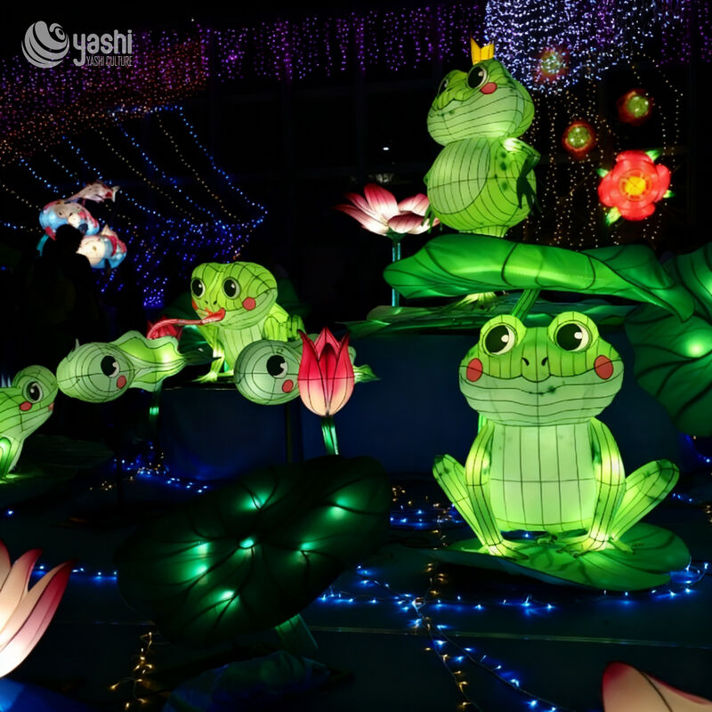 Custom Frog Lantern Set | Cartoon Frog & Lotus Leaf Flower Light Sculpture for Pond‑Theme Outdoor Light Exhibition