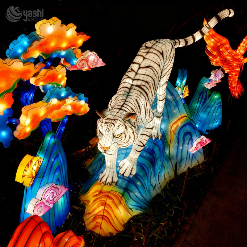 Custom White Tiger Lantern | Realistic LED White Tiger Animal Light Sculpture for Zodiac Wildlife Theme Light Exhibition