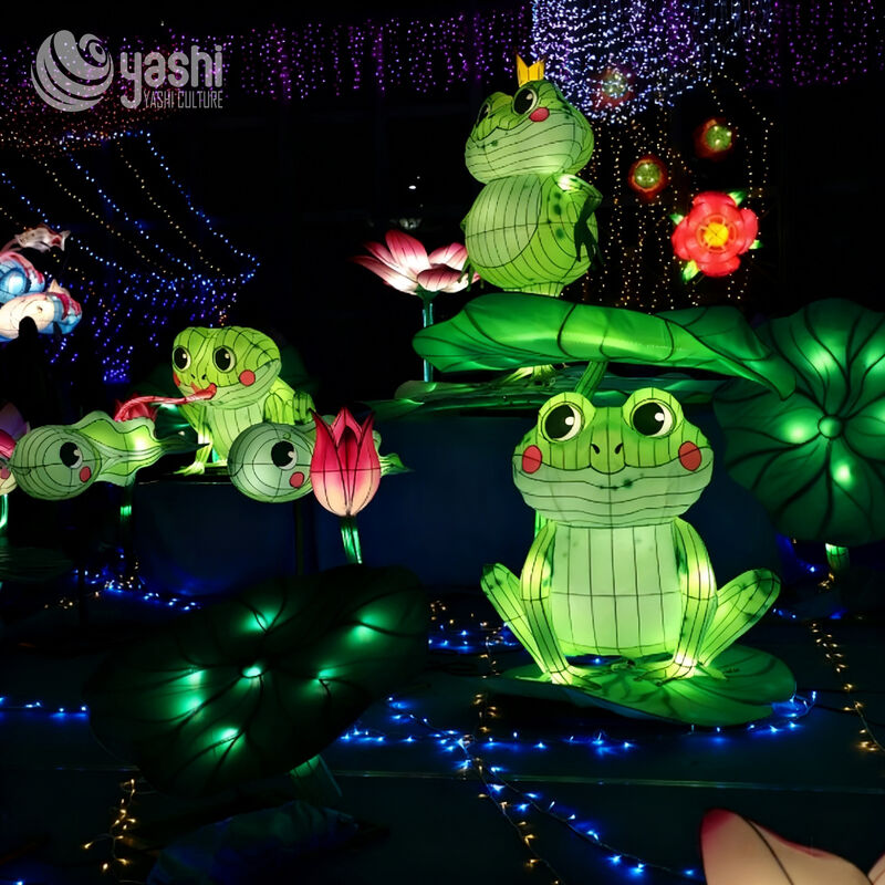 Custom Frog Lantern Set | Cartoon Frog & Lotus Leaf Flower Light Sculpture for Pond‑Theme Outdoor Light Exhibition