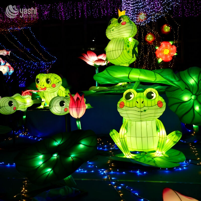 Custom Frog Lantern Set | Cartoon Frog & Lotus Leaf Flower Light Sculpture for Pond‑Theme Outdoor Light Exhibition