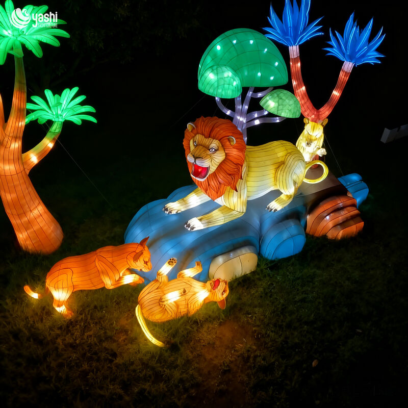 Traditional Chinese Silk Lantern with Animal Patterns - Lion and Tiger LED Lantern for Outdoor Garden Decoration