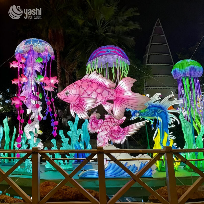 Custom Underwater Ocean Lantern Scene | Jellyfish Fish Mermaid LED Light Sculpture for Aquatic‑Theme Light Exhibition