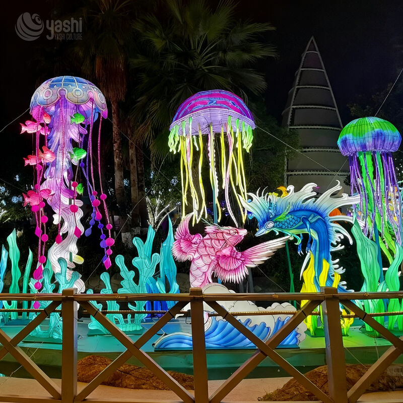 Custom Underwater Ocean Lantern Scene | Jellyfish Fish Mermaid LED Light Sculpture for Aquatic‑Theme Light Exhibition