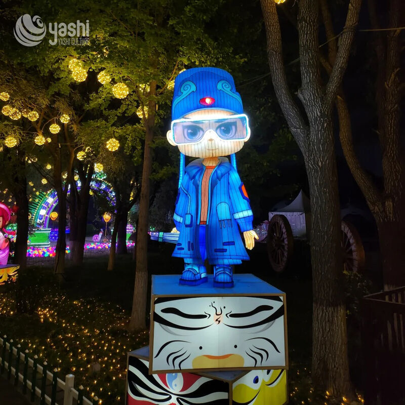 Custom Cyber‑Peking Opera Character LED Lantern, Chinese Traditional Opera with Futuristic Tech Style Light Sculpture for Cultural Park Show