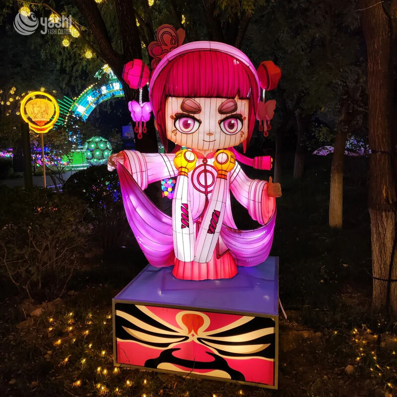 Custom Cyber‑Peking Opera Character LED Lantern, Chinese Traditional Opera with Futuristic Tech Style Light Sculpture for Cultural Park Show