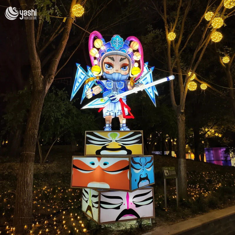 Custom Cyber‑Peking Opera Character LED Lantern, Chinese Traditional Opera with Futuristic Tech Style Light Sculpture for Cultural Park Show