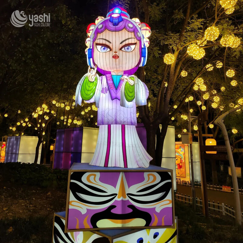 Custom Cyber‑Peking Opera Character LED Lantern, Chinese Traditional Opera with Futuristic Tech Style Light Sculpture for Cultural Park Show