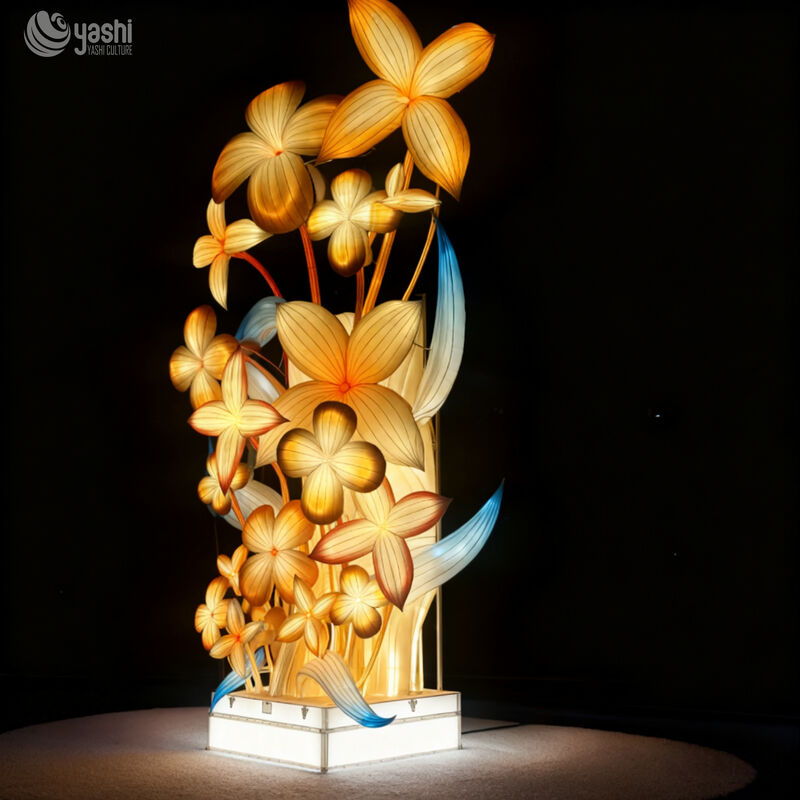 Custom Plumeria Flower Lantern Sculpture, Vertical Large LED Floral Light for Event & Park Decoration