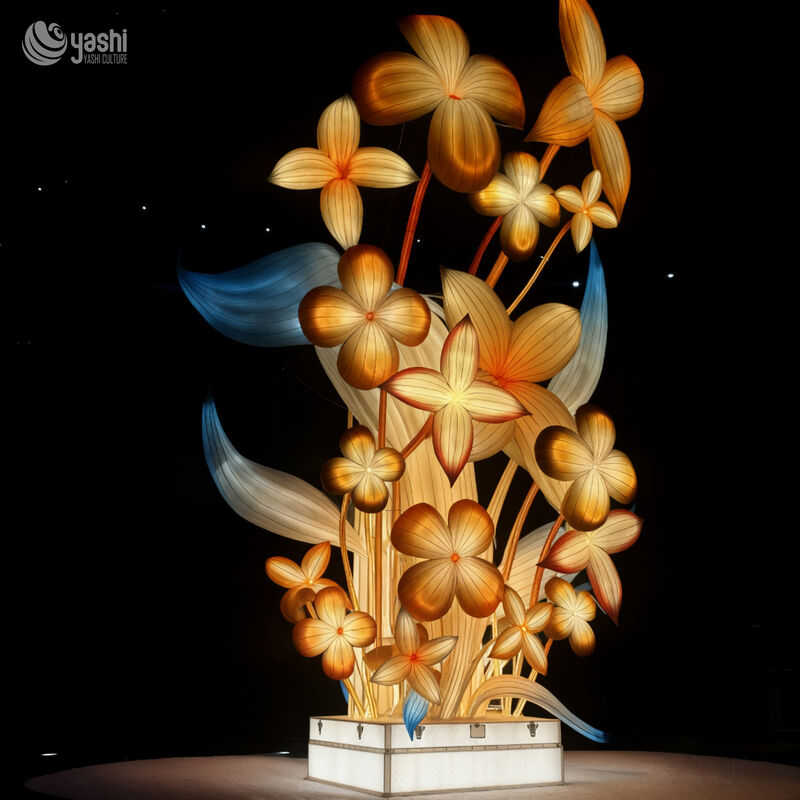 Custom Plumeria Flower Lantern Sculpture, Vertical Large LED Floral Light for Event & Park Decoration