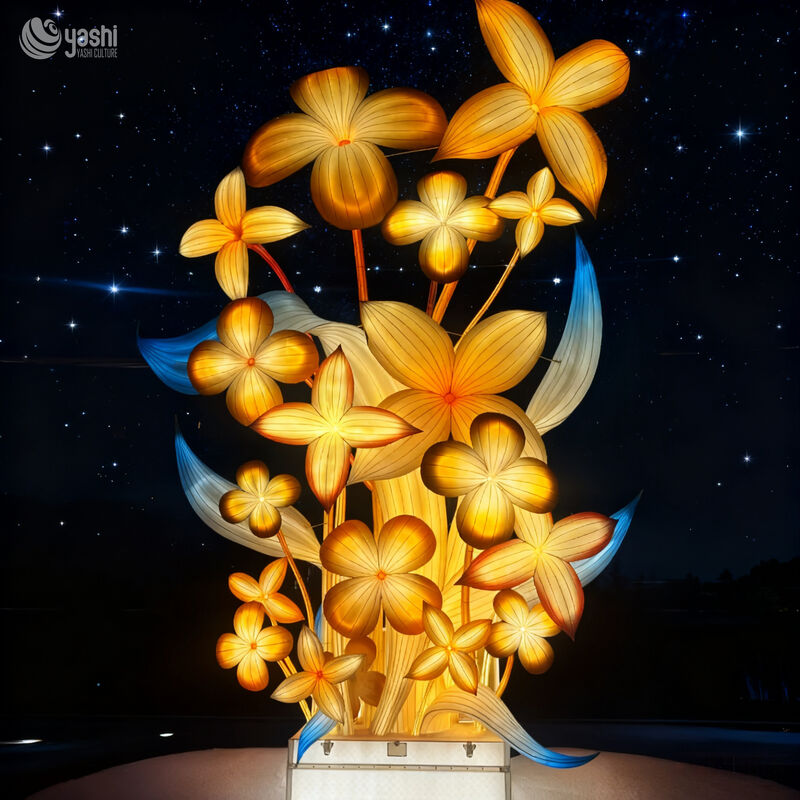 Custom Plumeria Flower Lantern Sculpture, Vertical Large LED Floral Light for Event & Park Decoration