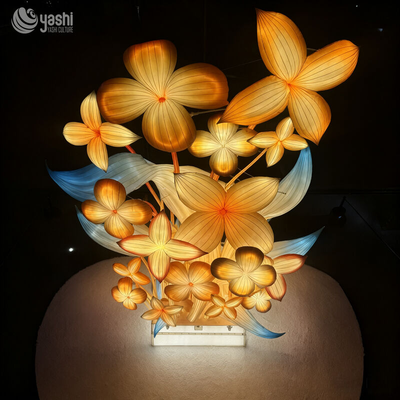 Custom Plumeria Flower Lantern Sculpture, Vertical Large LED Floral Light for Event & Park Decoration