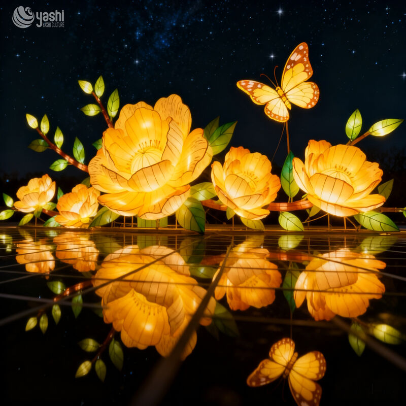 Custom Lotus & Butterfly Lantern Set, Large LED Floral Light Sculpture for Water‑Side Festival Display