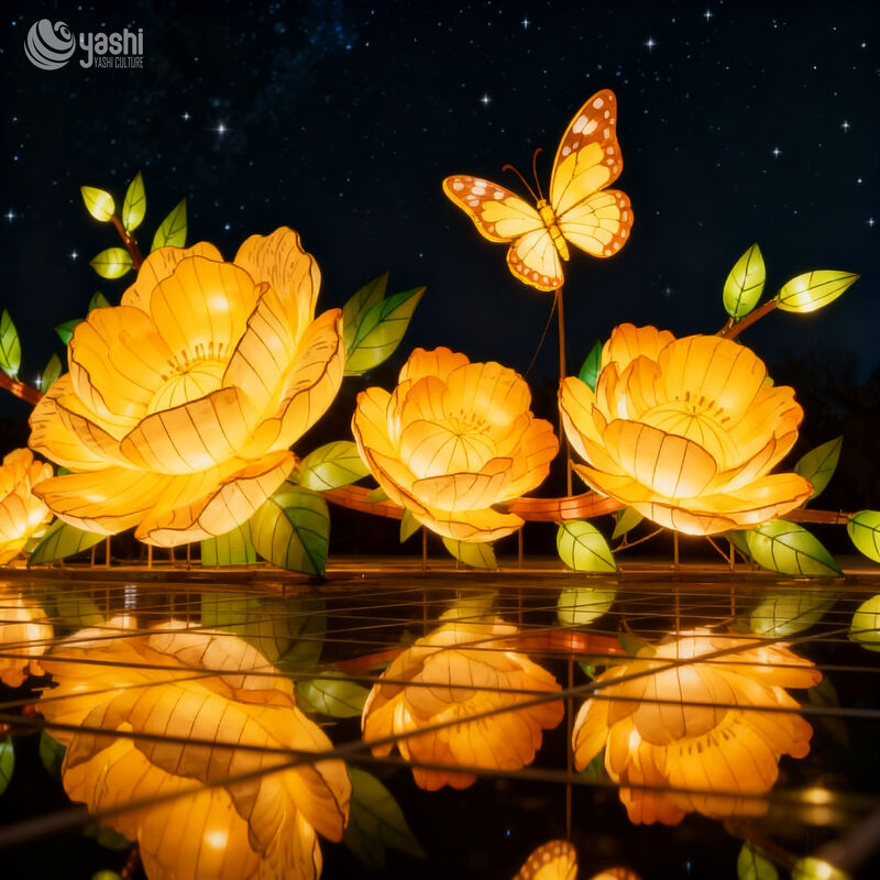 Custom Lotus & Butterfly Lantern Set, Large LED Floral Light Sculpture for Water‑Side Festival Display