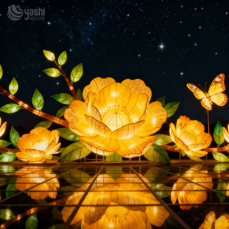 Custom Lotus & Butterfly Lantern Set, Large LED Floral Light Sculpture for Water‑Side Festival Display