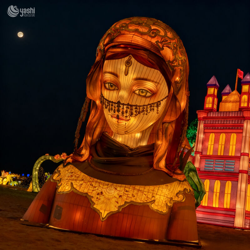 Custom Oriental Character Figure Zigong Lantern, Arabian Style Lady Portrait LED Light Sculpture, Waterproof Outdoor Cultural Theme Light Installation