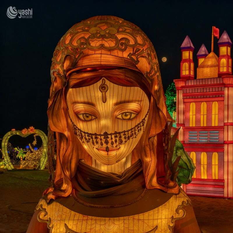 Custom Oriental Character Figure Zigong Lantern, Arabian Style Lady Portrait LED Light Sculpture, Waterproof Outdoor Cultural Theme Light Installation