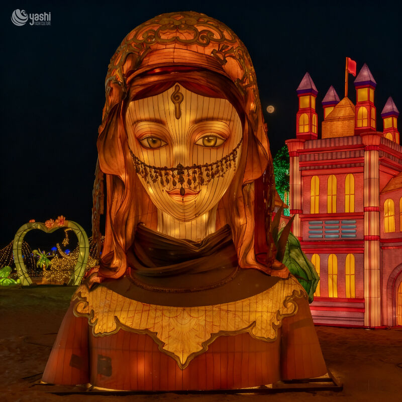 Custom Oriental Character Figure Zigong Lantern, Arabian Style Lady Portrait LED Light Sculpture, Waterproof Outdoor Cultural Theme Light Installation