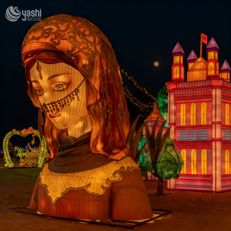 Custom Oriental Character Figure Zigong Lantern, Arabian Style Lady Portrait LED Light Sculpture, Waterproof Outdoor Cultural Theme Light Installation
